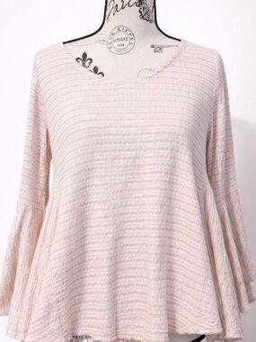POL Blush & White Striped Bell Sleeve Tunic